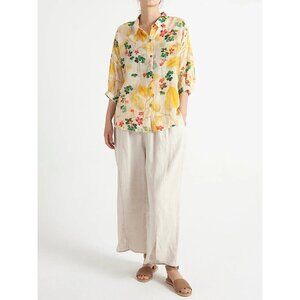 BUYKUD‎ Loose Fitting Top Blouse Button Front 2XL Yellow Floral